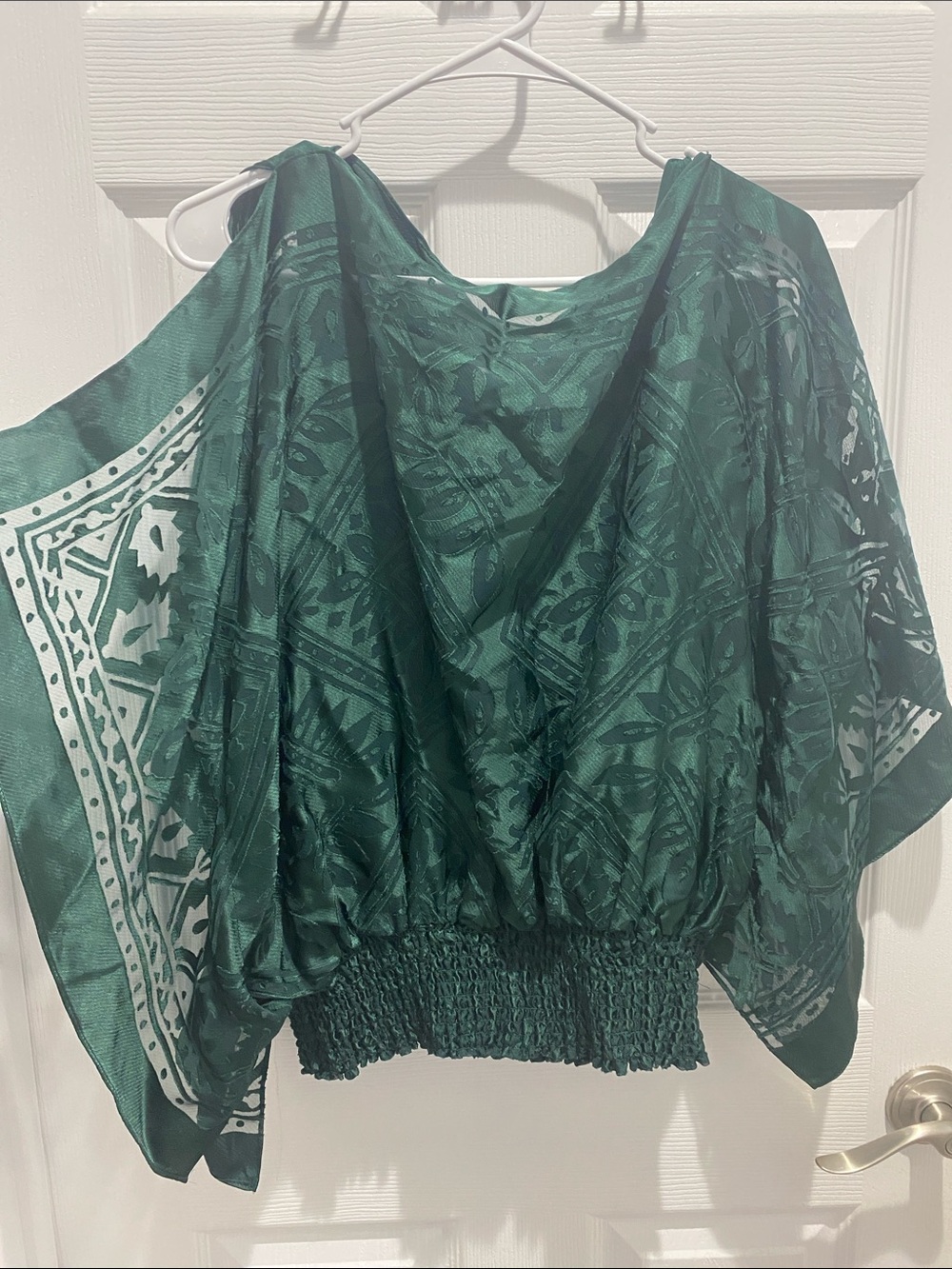 Forest Green Women's Smocked Hem Batwing Top 💚